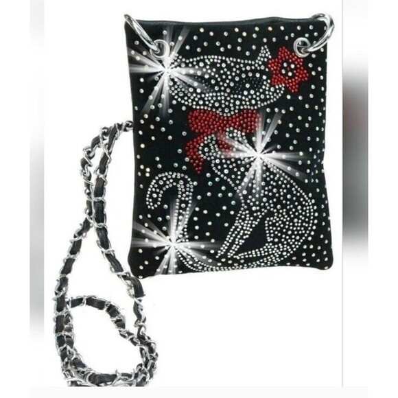 Kitty Cat Rhinestones Petite Phone Crossbody Purse - Picture 1 of 5